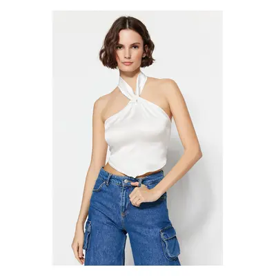 Trendyol Ecru Woven Satin Halter Neck Blouse