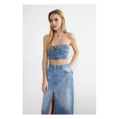 Trendyol Blue Strapless Denim Bustier