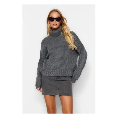 Trendyol Anthracite Turtleneck Hair Knit Soft Textured Knitwear Sweater