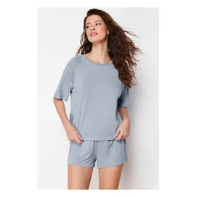 Trendyol Premium Blue Bamboo Blend Knitted Pajama Set