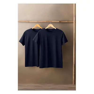 Trendyol Navy Blue Basic Slim Fit 100% Cotton Pack Crew Neck Short Sleeve T-Shirt