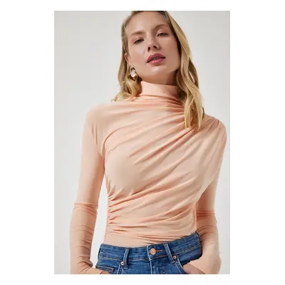 Happiness İstanbul Women's Peach Ruffle Detailed High Collar Sandy Blouse