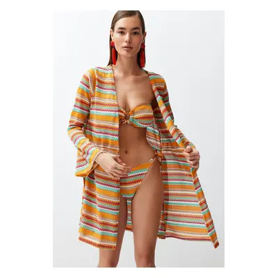 Trendyol Geometric Patterned Belted Mini Knitted Kimono&Kaftan