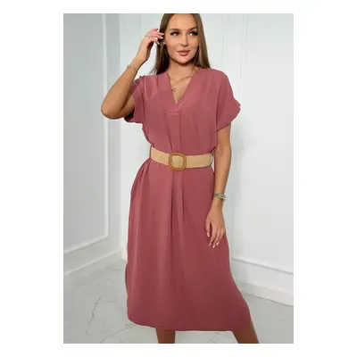 Dress with a decorative belt dark pink