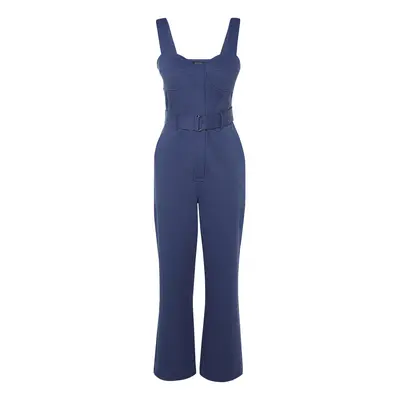 Trendyol Indigo Tie Detailed Wide Leg Maxi Woven Jumpsuit