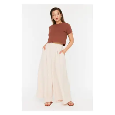 Trendyol Curve Beige Wide Leg Woven Trousers