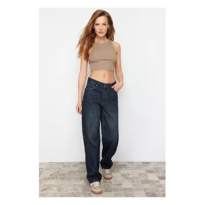 Trendyol Navy Blue High Waist Wide Leg Jeans