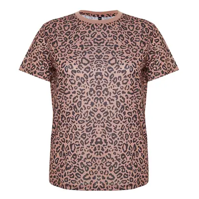 Trendyol Curve Brown Animal Pattern Boyfriend Knitted T-shirt