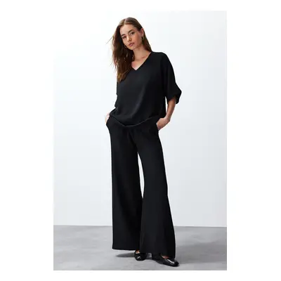 Trendyol Black V-Neck Blouse Trousers Woven Bottom-Top Set