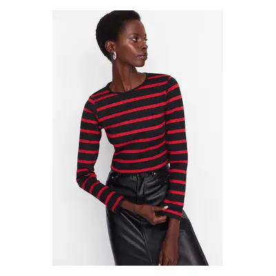 Trendyol Black Striped Pleated Corduroy Knitted Blouse