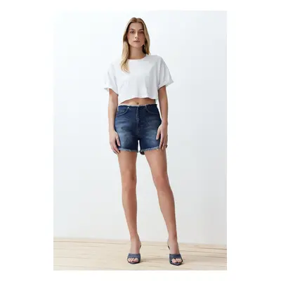 Trendyol Blue More Sustainable Denim Shorts with Tassel Waist & Bermuda