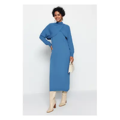 Trendyol Indigo Bolero Detailed Knitwear Dress Suit