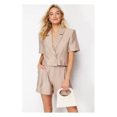 Trendyol Camel Short Sleeve Woven Linen Look Blazer Jacket