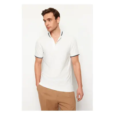 Trendyol White Regular/Normal Cut Color Blocked Textured Polo Neck T-shirt