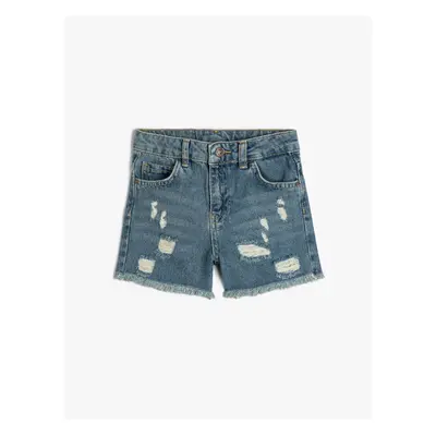 Koton Denim Shorts Worn Detail Pocket Cotton.