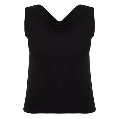 Trendyol Curve Black Boat Neck/Degaje/Madonna Collar Knitted Blouse