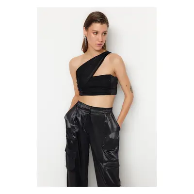 Trendyol Black Crop Shiny Knitted Bustier