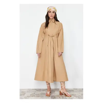 Trendyol Camel Cord and Zipper Detailed Woven Dress