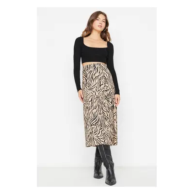 Trendyol Camel Knitted Skirt With Slit Detail Flounce