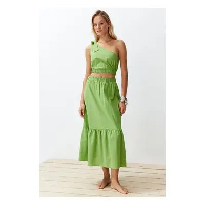 Trendyol Green Woven One-Shoulder Blouse and Skirt Suit