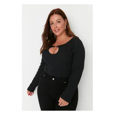 Trendyol Curve Black Cut Out Detailed Knitted Body with Snap fastener