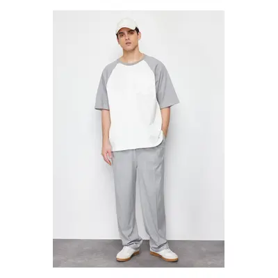 Trendyol Gray Oversize Pocket Color Blocked 100% Cotton T-Shirt