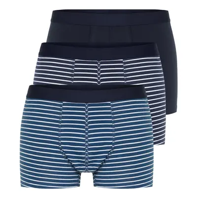 Trendyol 3-Piece Navy Blue Striped-Plain Mix Cotton Boxer