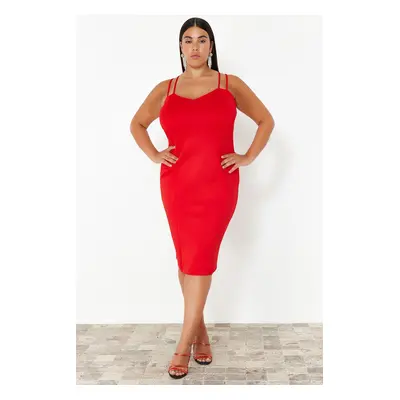 Trendyol Curve Red Sweetheart Collar Strap Summer Knitted Dress