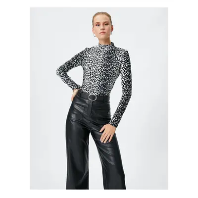 Koton Long Sleeve T-Shirt Half Turtleneck Leopard Print