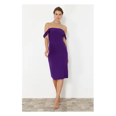 Trendyol Purple Carmen Collar Knitted Elegant Evening Dress