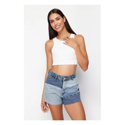 Trendyol Blue Color Block Denim Shorts & Bermuda