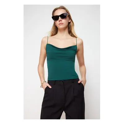 Trendyol Emerald Green Fitted/Slippery Turndown Collar Flexible Knitted Blouse