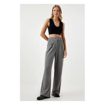 Happiness İstanbul Women's Smoky Waist Velcro Comfortable Woven Trousers