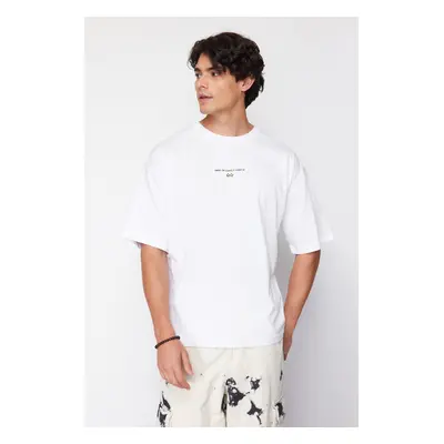 Trendyol White Oversize/Wide Cut Crew Neck Short Sleeve Game Over Printed T-Shirt