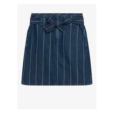 Blue Striped Short Denim Skirt with ORSAY Tie - Women