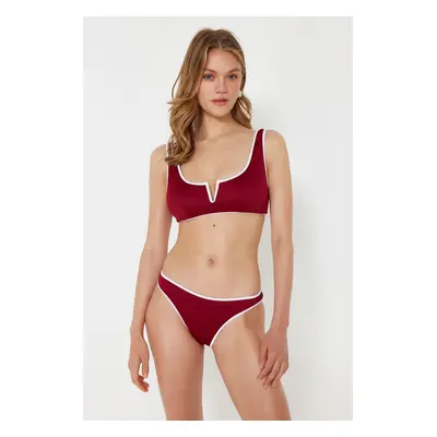 Trendyol Claret Red Bralette Textured Regular Bikini Set