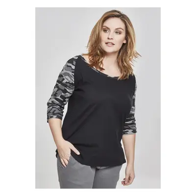 Women's 3/4 Contrast Raglan T-Shirt Black/Dark Camo