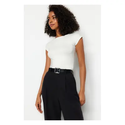 Trendyol Ecru Premium Viscose Fitted/Punched Knitted Blouse with One Sleeves