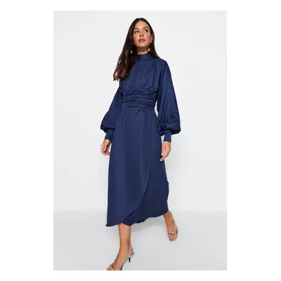 Trendyol Navy Blue draped derék léggömb ujjú estélyi ruha