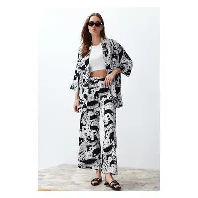 Trendyol Black Patterned Kimono Trousers Woven Bottom-Top Set