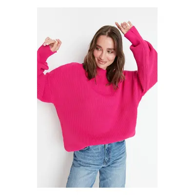 Trendyol Fuchsia Wide Fit Crew nyakú kötöttáru pulóver