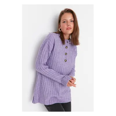 Trendyol Lilac Collar Buttoned Ribbed Knitwear Sweater