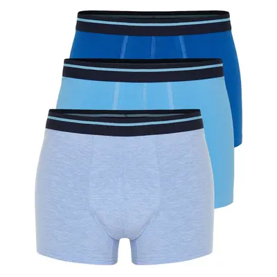 Trendyol Blue 3-Pack Straight Striped Rubber Detailed Cotton Boxers