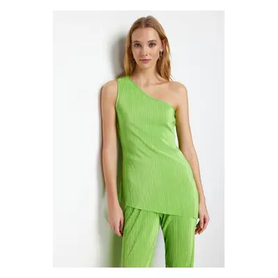 Trendyol Green Pleated Asymmetrical Collar Stretchy Knitted Blouse