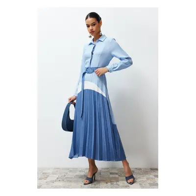 Trendyol Blue Color Block Woven Shirt Dress