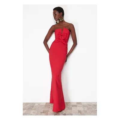 Trendyol Red Bow Detailed Woven Long Evening Dress