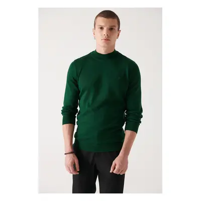 Avva Men's Green Half Turtleneck Wool Blended Regular Fit Knitwear Sweater