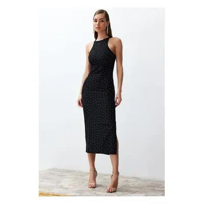 Trendyol Black Fitted Shiny Stone Woven Elegant Evening Dress