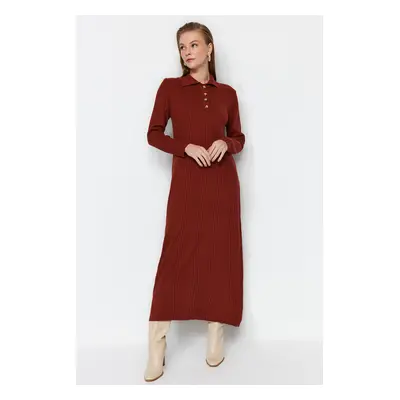 Trendyol Tile Polo Neck Comfortable Fit Rib Knitwear Dress