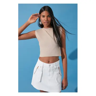 Trendyol Mink Waistband Fitted/Situated Crew Neck Crop Flexible Knitted Blouse